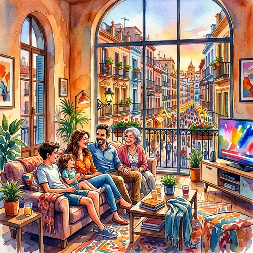 Vibrant Watercolor Painting of Iconic Spanish TV Series