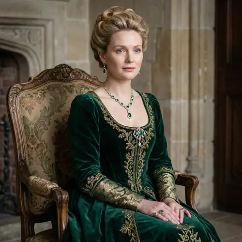 Historic Dynasty Noblewoman in Emerald Green Dress