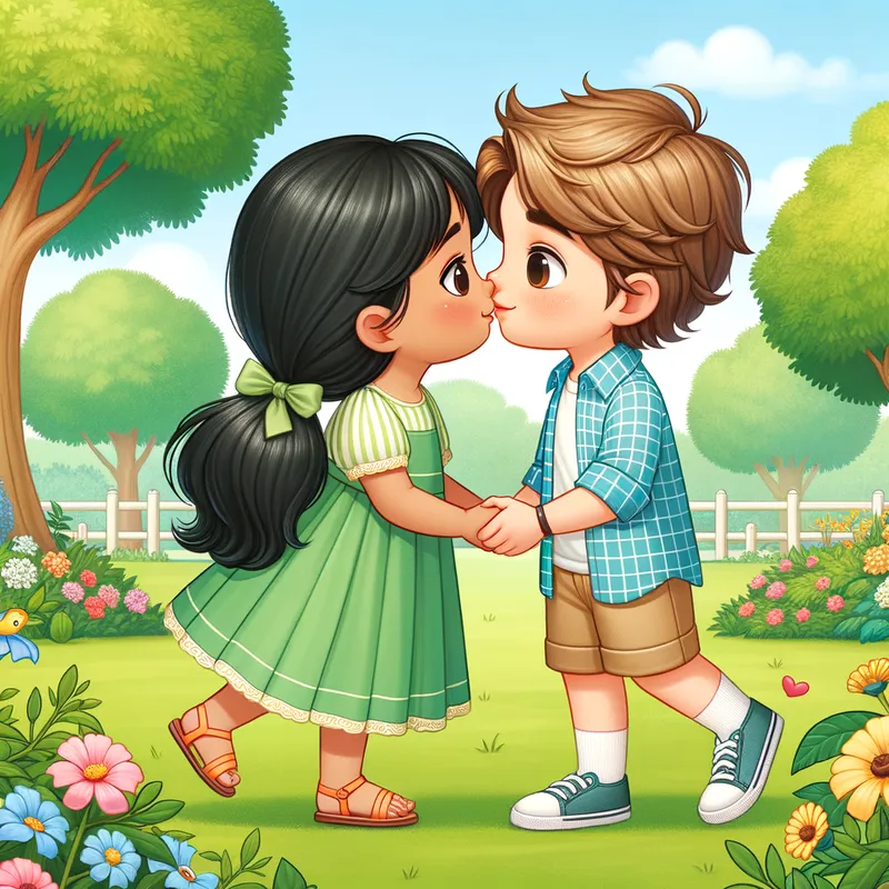 Romantic Couple Kissing in Peaceful Park Scene Romantic Couple Kissing in Peaceful Park Scene