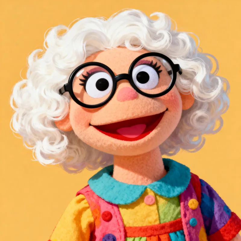 White-Haired Muppet Character with Glasses