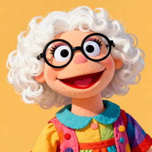 White-Haired Muppet Character with Glasses