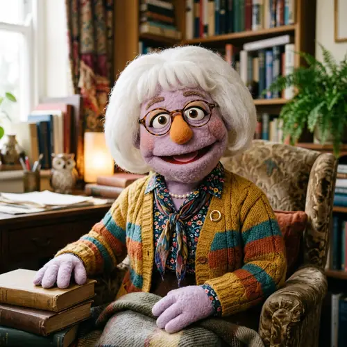 White-Haired Muppet Character with Glasses