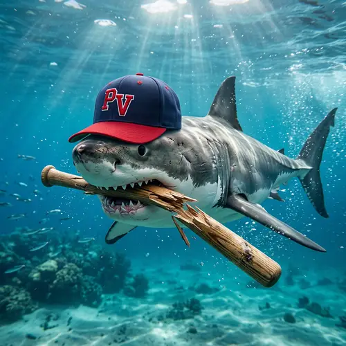 Shark in Baseball Hat with Broken Bat