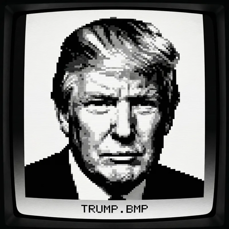 Pixelated Black and White Image of Donald Trump