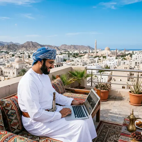 Omani Men in Traditional Clothes on Rooftop