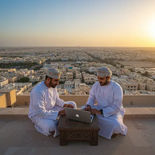 Omani Men in Traditional Clothes on Rooftop