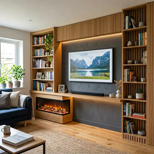 Stylish 320cm TV Wall Design with Electric Fireplace