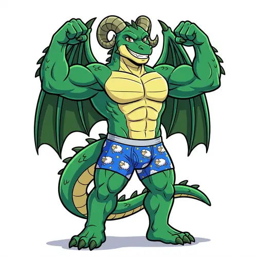 Muscular Dragon Demi-Human in Snug Boxers Artwork