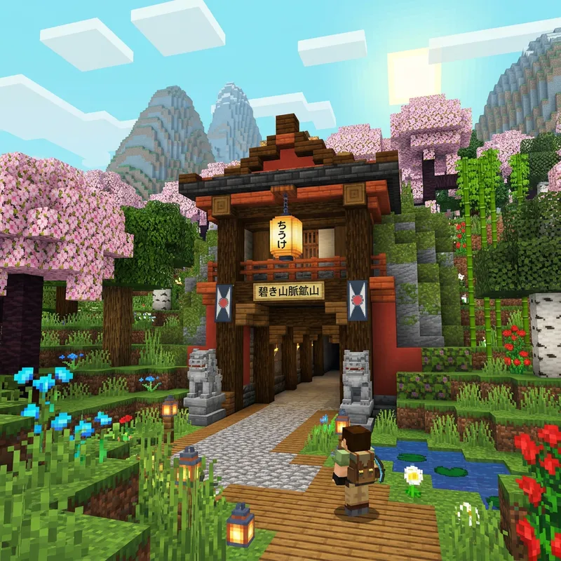 Japanese-Inspired Minecraft Mine Entrance: Studio Ghibli Style