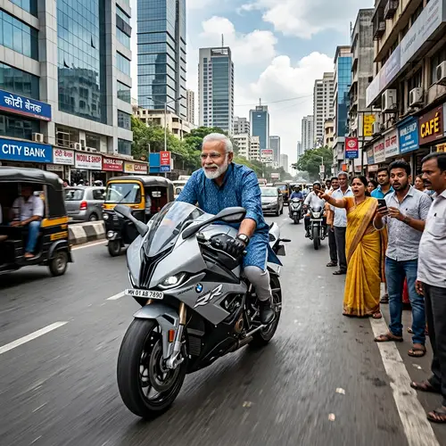 Middle-Aged Indian Man Riding High-Speed Superbike in Busy City Street