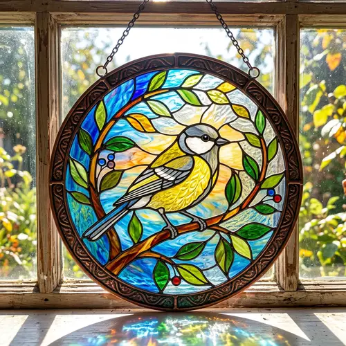 Vibrant Bird Stained Glass Suncatcher