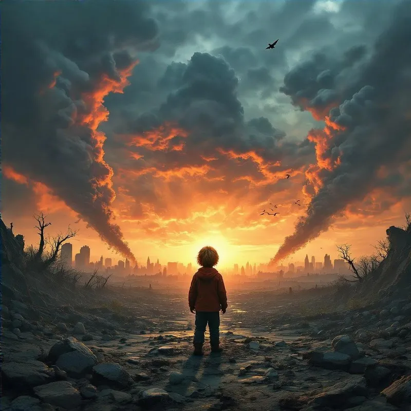 Apocalypse Landscape with Child: A Haunting Scene