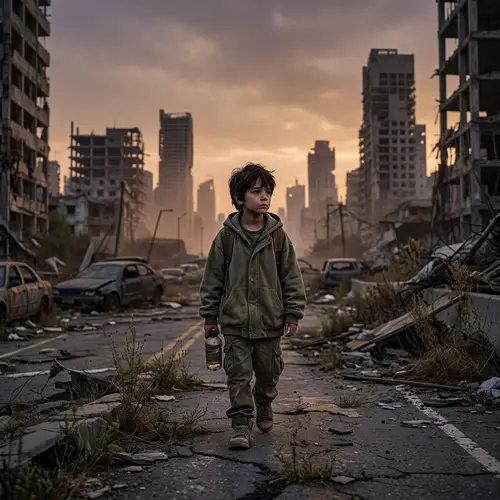 Apocalypse Landscape with Child: A Haunting Scene