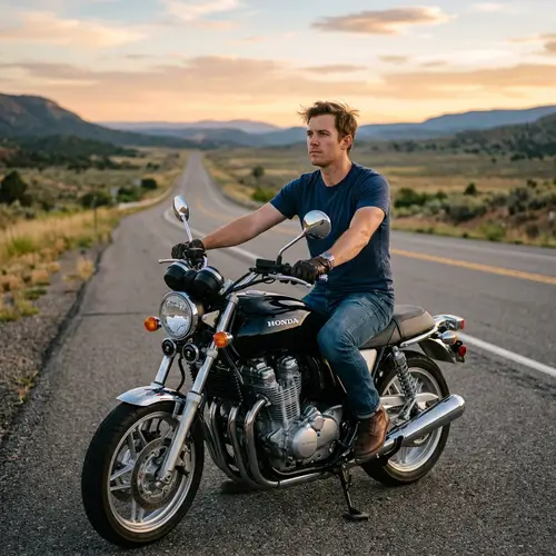 Caucasian Man on Honda Motorcycle Ready for Adventure