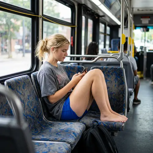 Blonde Teen on Bus Showing Bare Feet