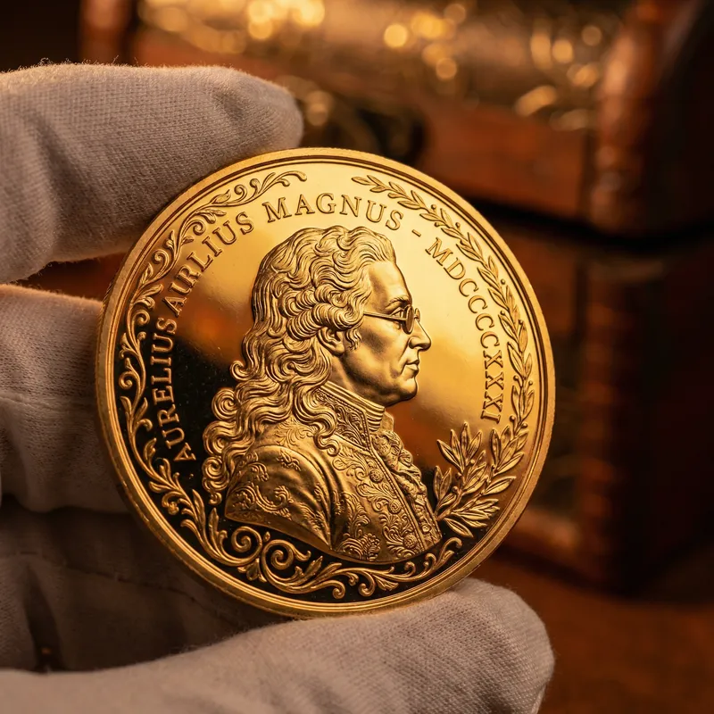 Gleaming Gold Coin with Historic Figure
