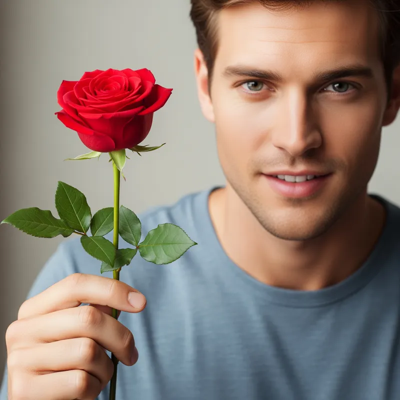 Caucasian Man Holding a Rose - Natural Look Caucasian Man Holding a Rose - Natural Look