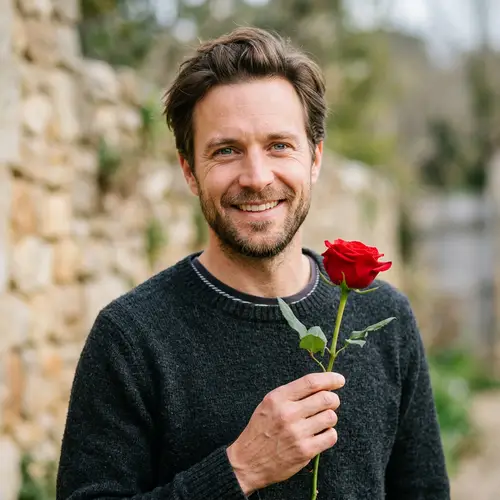 Caucasian Man Holding a Rose - Natural Look