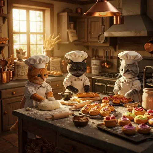 Cats Baking Bread: A Whimsical Bakery Team