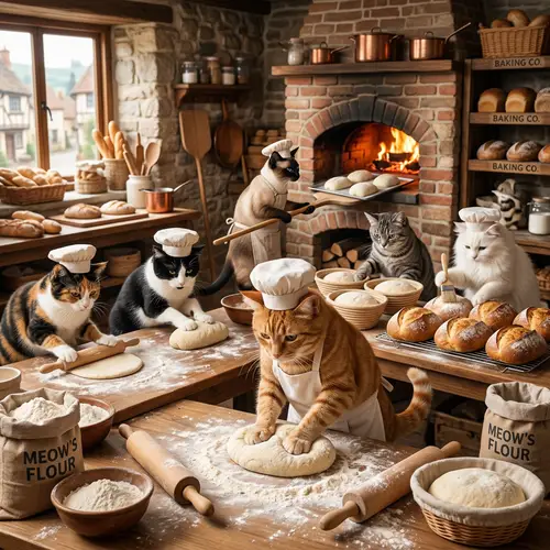 Cats Baking Bread: A Whimsical Bakery Team