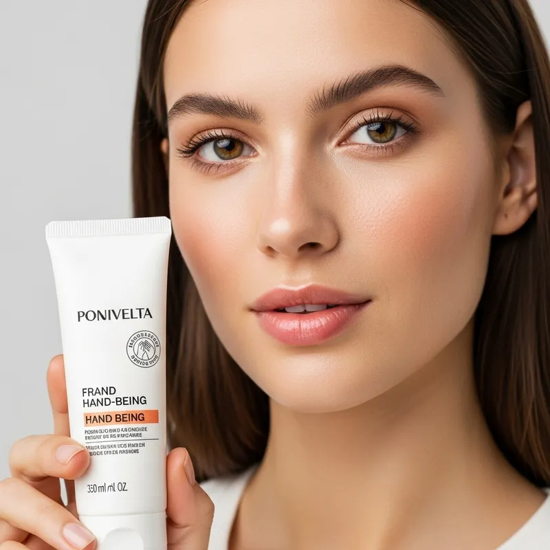 25-Year-Old Woman with Radiant Skin and Hand Cream