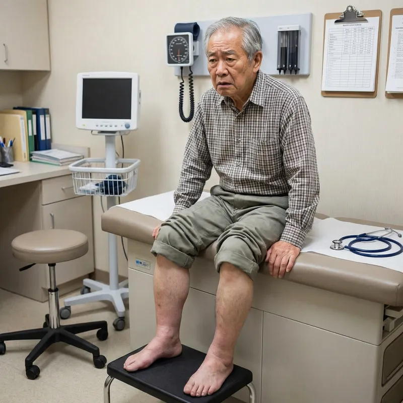 70-Year-Old Man with Swollen Legs in Doctor's Office