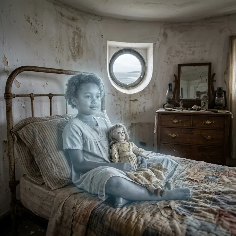 African American Ghost in Haunted Lighthouse Bedroom with Tattered Doll African American Ghost in Haunted Lighthouse Bedroom with Tattered Doll