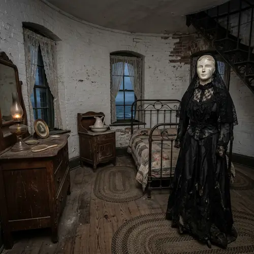 Eerie Haunted Lighthouse Bedroom with Woman Mannequin