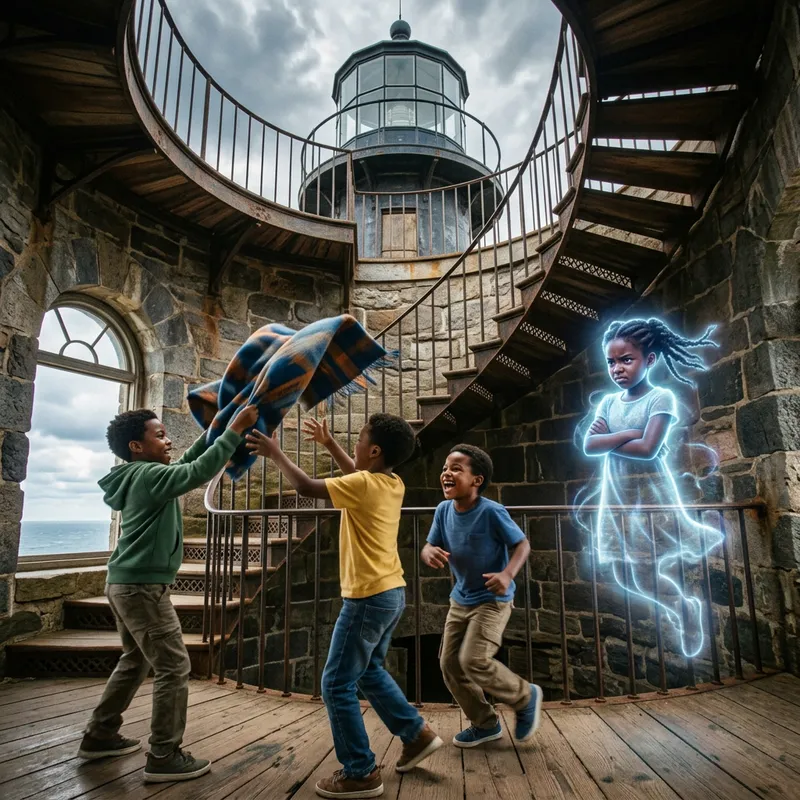 Black Kids Playing in Lighthouse | Ghostly Girl Observing