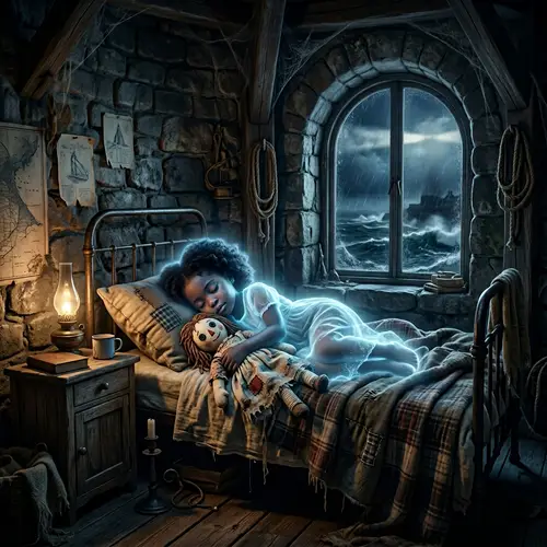 Adorable African Descent Ghost Resting in Mysterious Lighthouse