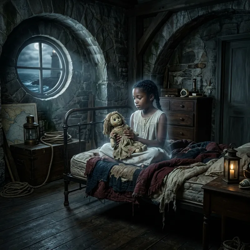 African American Spirit with Doll in Haunted Lighthouse Bedroom