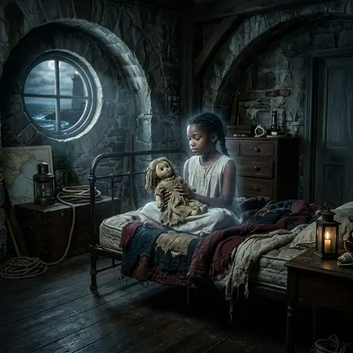 African American Spirit with Doll in Haunted Lighthouse Bedroom