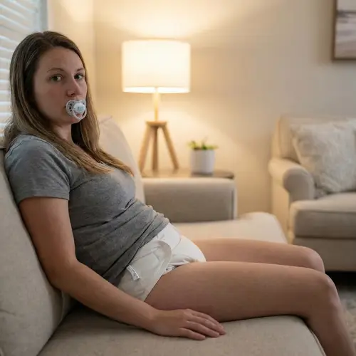 Woman in Diaper with Pacifier - Unique Concept