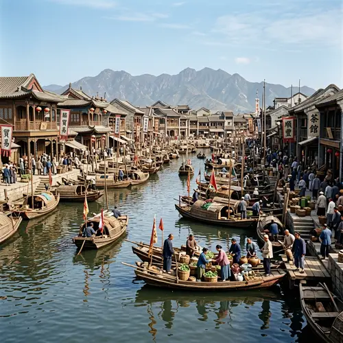 Qing Dynasty Harbor | Small Boats in Busy Port