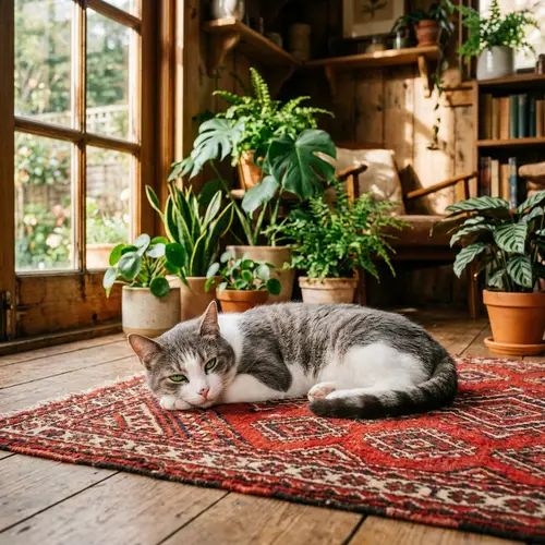Domestic Short-Haired Cat Lounging in Afternoon Sun