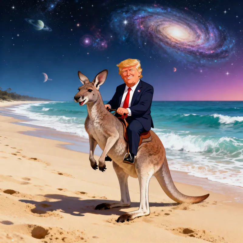Trump Riding a Kangaroo: Ocean and Space Scene