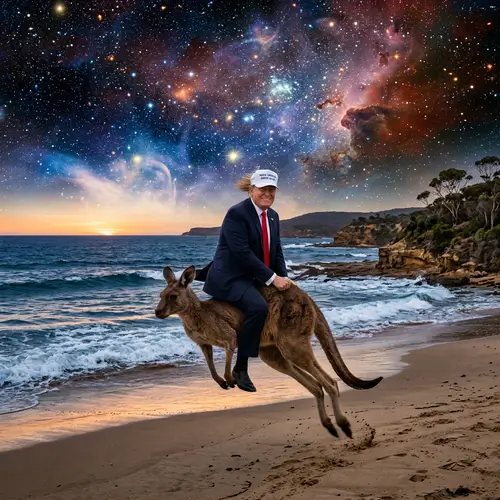 Trump Riding a Kangaroo: Ocean and Space Scene
