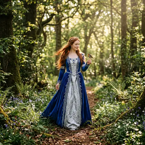 Royal Blue Princess in Enchanted Forest | Magical Fairy Tale Scene