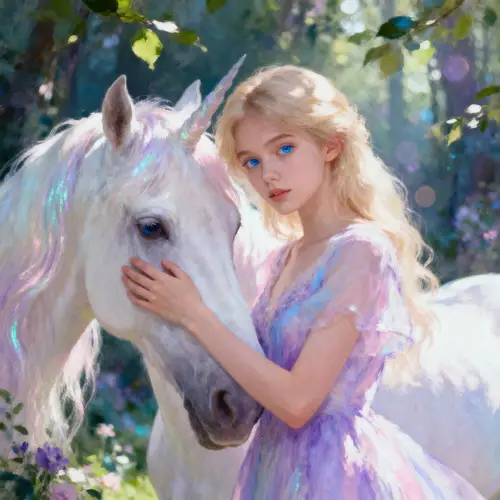 Whimsical Fantasy with Unicorn and Model