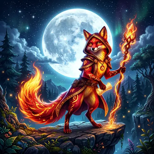 Mystical Delphox Standing in Front of Full Moon
