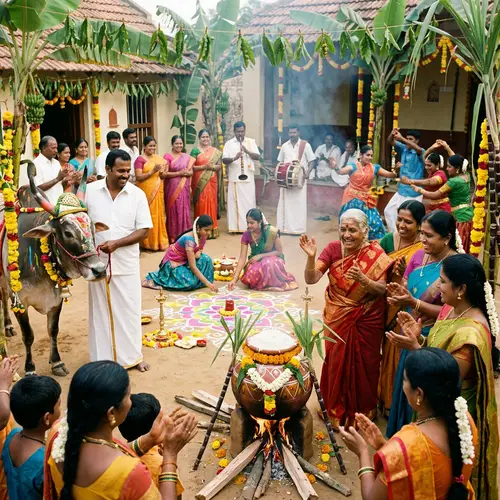 Traditional Pongal Festival Scene: Abundance and Prosperity
