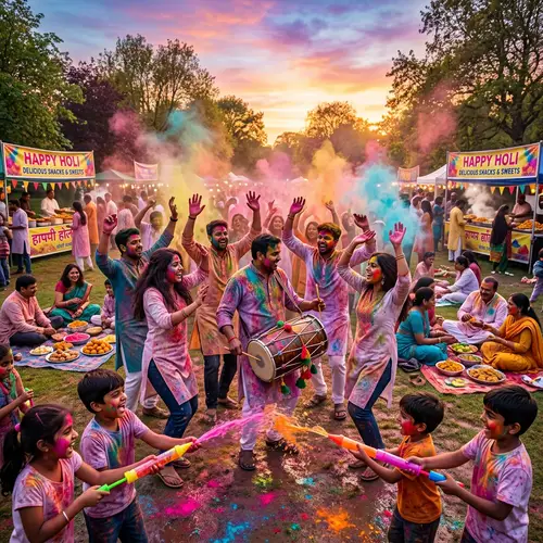 Vibrant Holi Festival Celebration in a Park