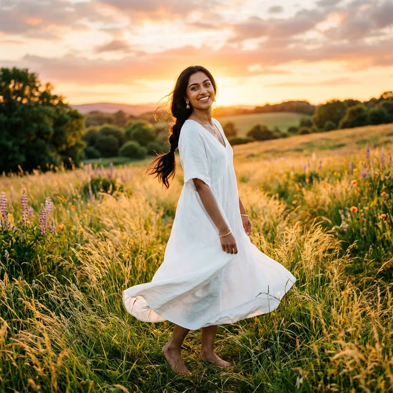 Elegant Hot South Asian Woman in White Dress