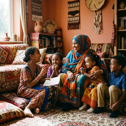Somali Mother Enjoying Time with Children | Traditional Attire