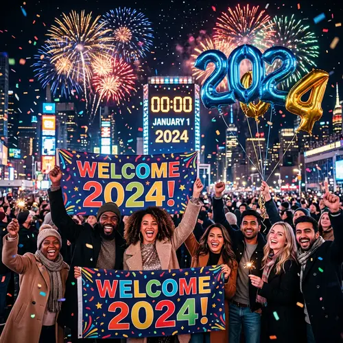 Exciting Vision of 2024: Diverse Group Celebrates New Year