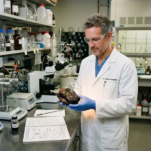 Middle-aged European Doctor Holding Mumiyo Specimen in Lab