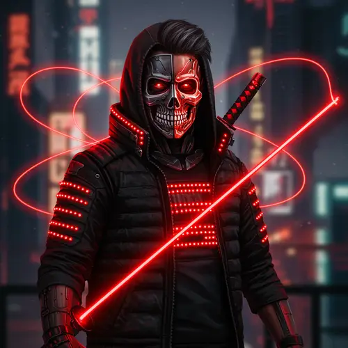 Cyberpunk Male Hero with Red LED Accents