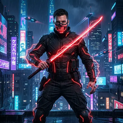 Cyberpunk Male Hero with Red LED Accents