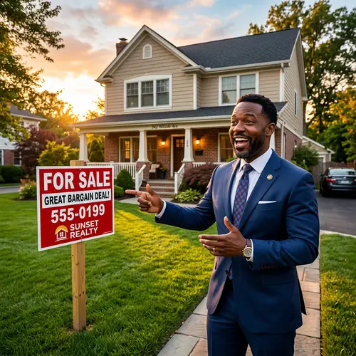 Exciting Real Estate Deal: For Sale Sign in Suburban House Lawn