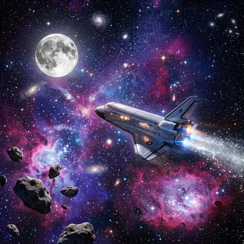 Stunning Space Illustration: Nebulae & Space Shuttle